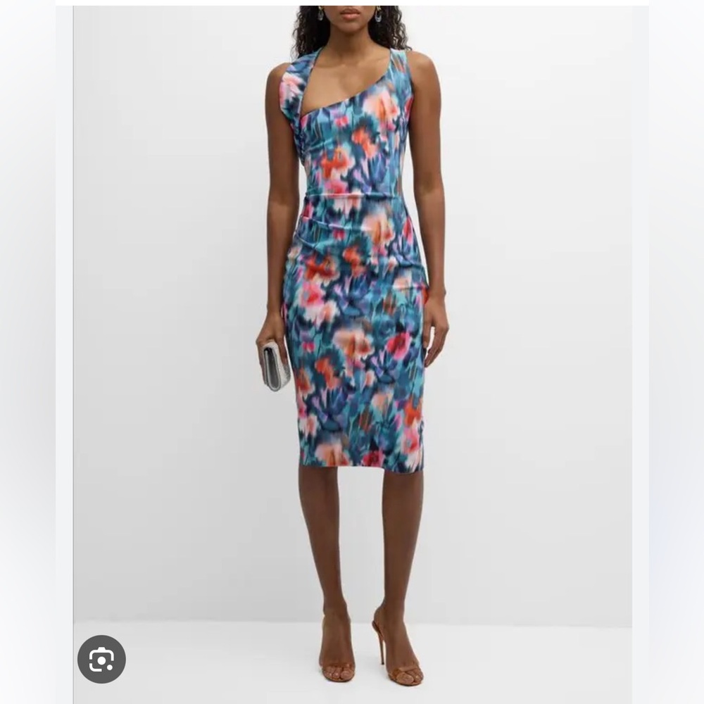 Chiara Boni Ruched Asymmetric Bodycon Midi Dress